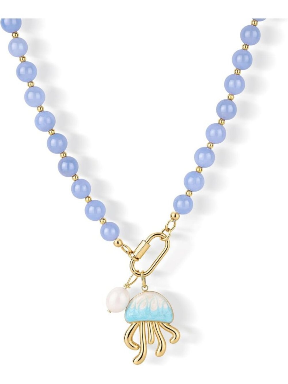 Ocean Beaded Necklace for Women | 8mm Gemstone & Ocean Charms | Adjustable